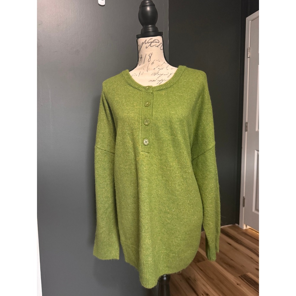 Lane Bryant Womens Plus Size 26/28 Green Button Up Long Sleeve Sweater